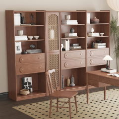 New Design Office Furniture Cherry Wood Bookcase Desk and Chair Set