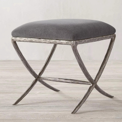 Forged Vintage Copper Iron Frame Living Room Stool with Fabric