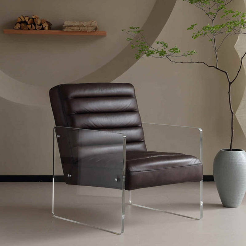 Faux Leather Leisure Chair with Acrylic Armrests
