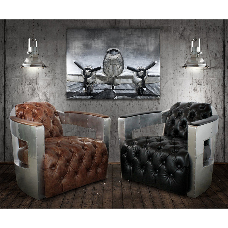 Stainless Steel Armrest Leather Lounge Chair