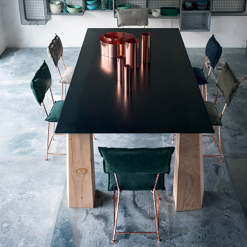 Leather Dining Chair with Forged Square Iron Frame in Sand Gold Finish