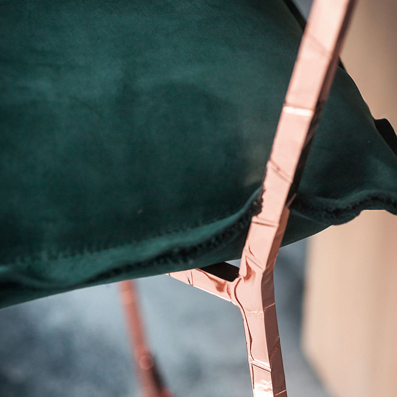 Leather Dining Chair with Forged Square Iron Frame in Sand Gold Finish