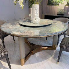Mirrored rose gold round dining table with rotating turntable