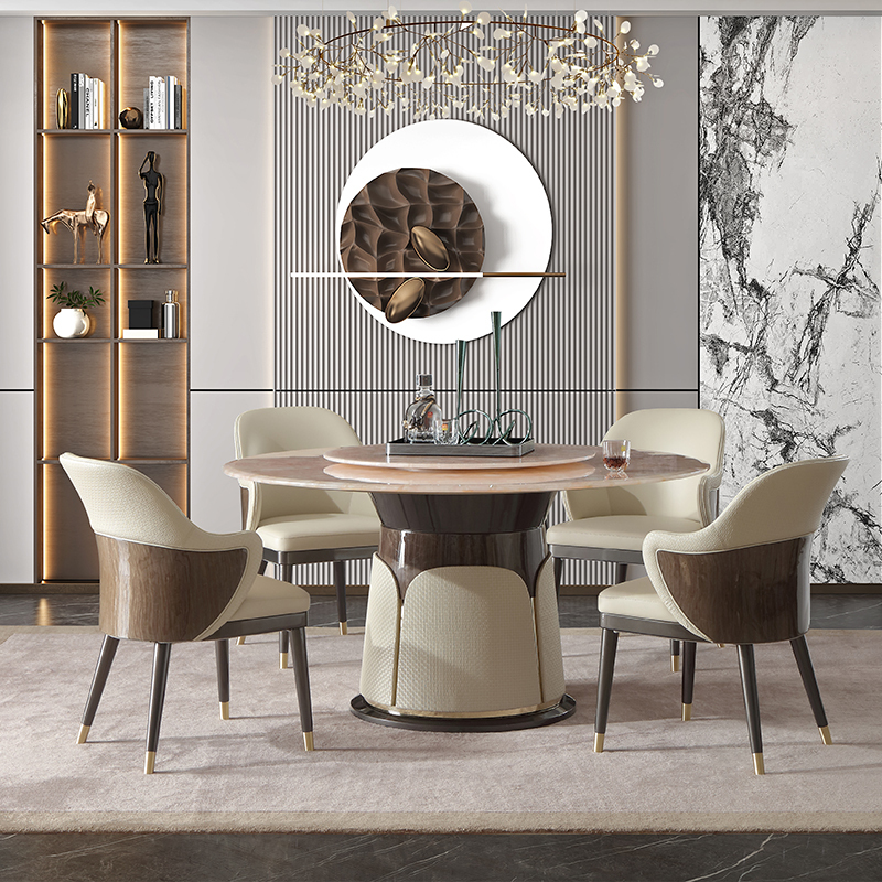 New Design Embossed Microfiber Round Dining Room Table Set