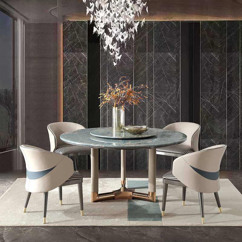 Mirrored rose gold round dining table with rotating turntable