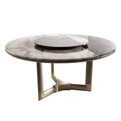 Mirrored rose gold round dining table with rotating turntable