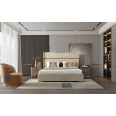 Wood Veneer Grid Pattern Bed - Contemporary Design for Modern Bedrooms