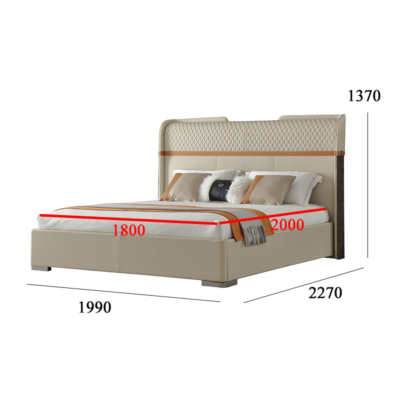 Wood Veneer Grid Pattern Bed - Contemporary Design for Modern Bedrooms