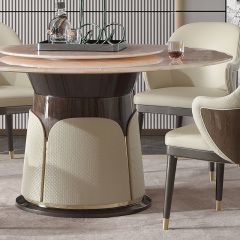 New Design Embossed Microfiber Round Dining Room Table Set