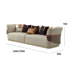 Genuine Leather with Microfiber Leather Checkered Sofa