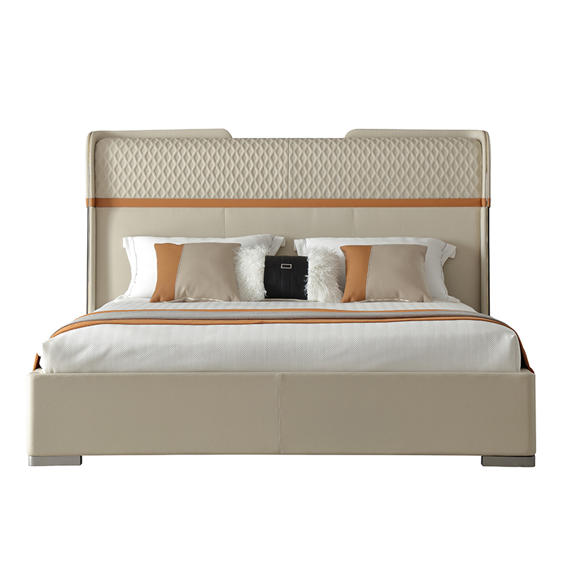 Wood Veneer Grid Pattern Bed - Contemporary Design for Modern Bedrooms