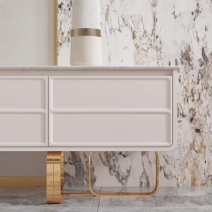 Marble Panel TV Cabinet with Metal Legs