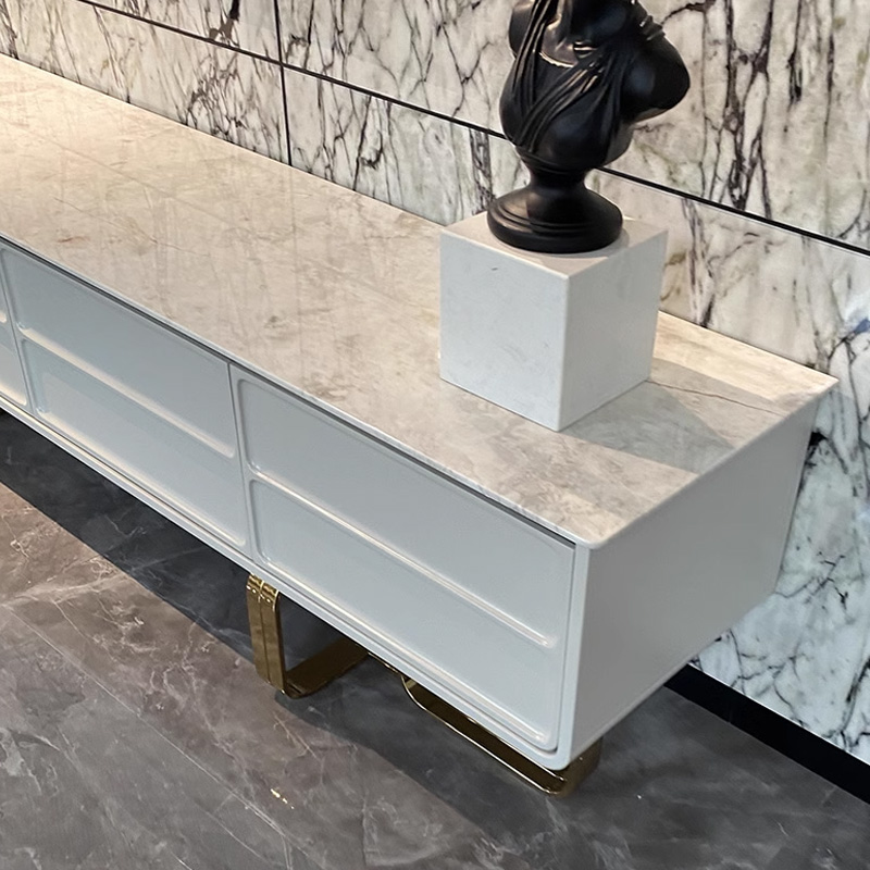 Marble Panel TV Cabinet with Metal Legs