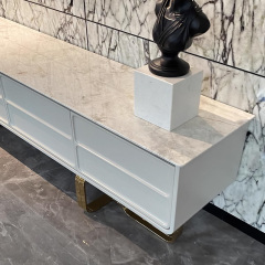 Marble Panel TV Cabinet with Metal Legs