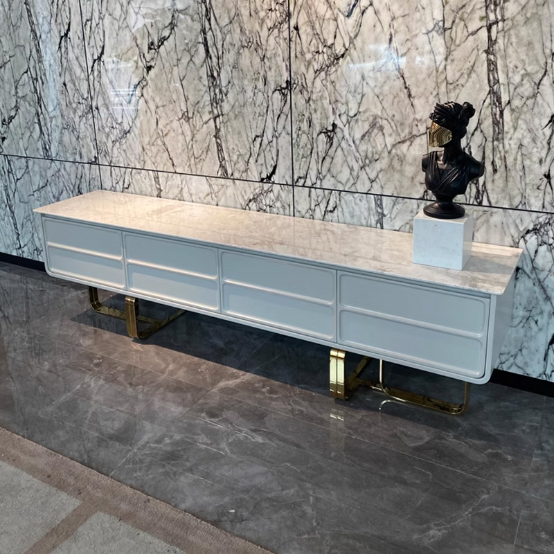 Marble Panel TV Cabinet with Metal Legs