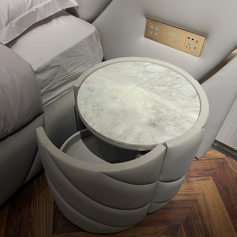 Marble black titanium brushed metal interior bedside table