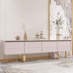 Marble Panel TV Cabinet with Metal Legs