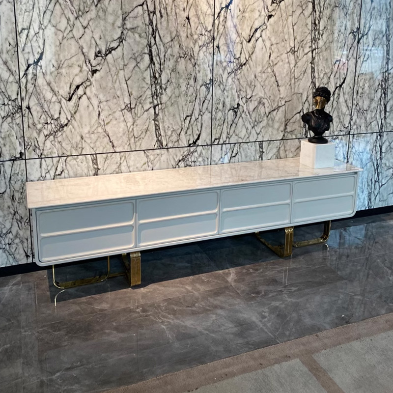 Marble Panel TV Cabinet with Metal Legs
