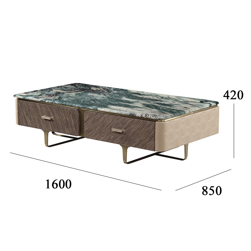 Elevate Your Space with Brushed Champagne Gold and Serene Green Stone Coffee Table