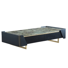 Elegant Brushed Champagne Gold and Emerald Green Coffee Table