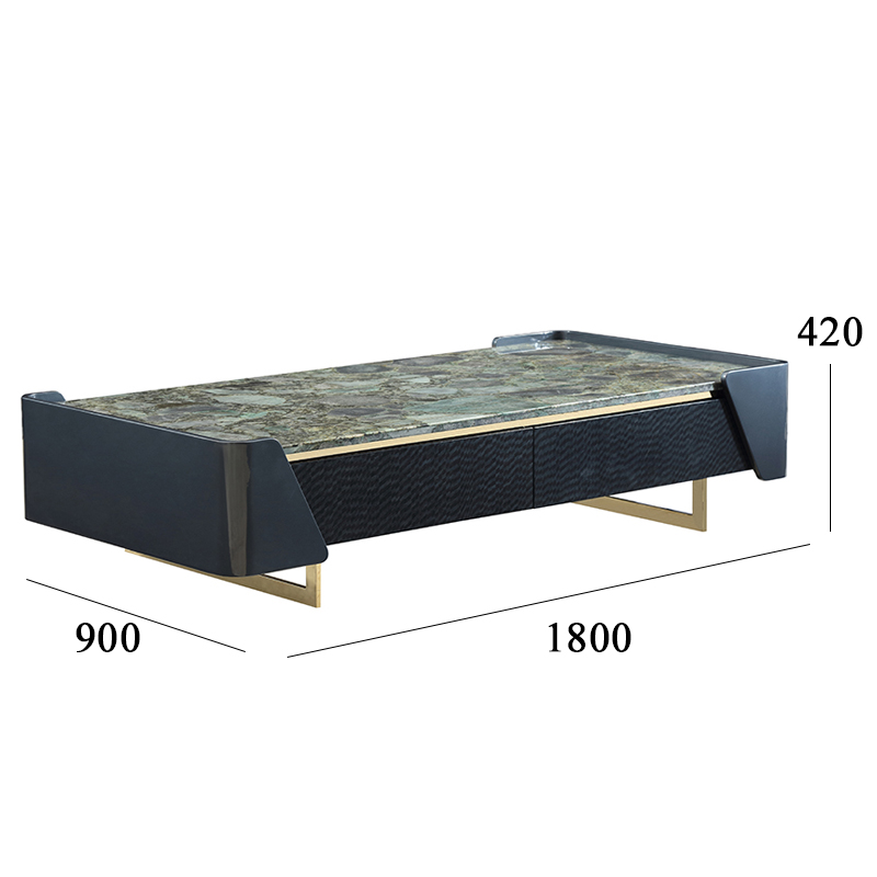 Elegant Brushed Champagne Gold and Emerald Green Coffee Table