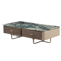 Elevate Your Space with Brushed Champagne Gold and Serene Green Stone Coffee Table