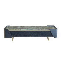 Elegant Brushed Champagne Gold and Emerald Green Coffee Table