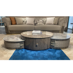 Modern exquisite blue gold sandstone veneer living room coffee table