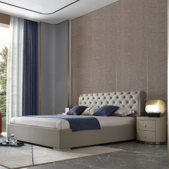 Bedroom furniture modern half leather wood veneer bedroom bed