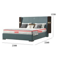 Gray Sandalwood Striped Wood Veneer Bedroom Bed