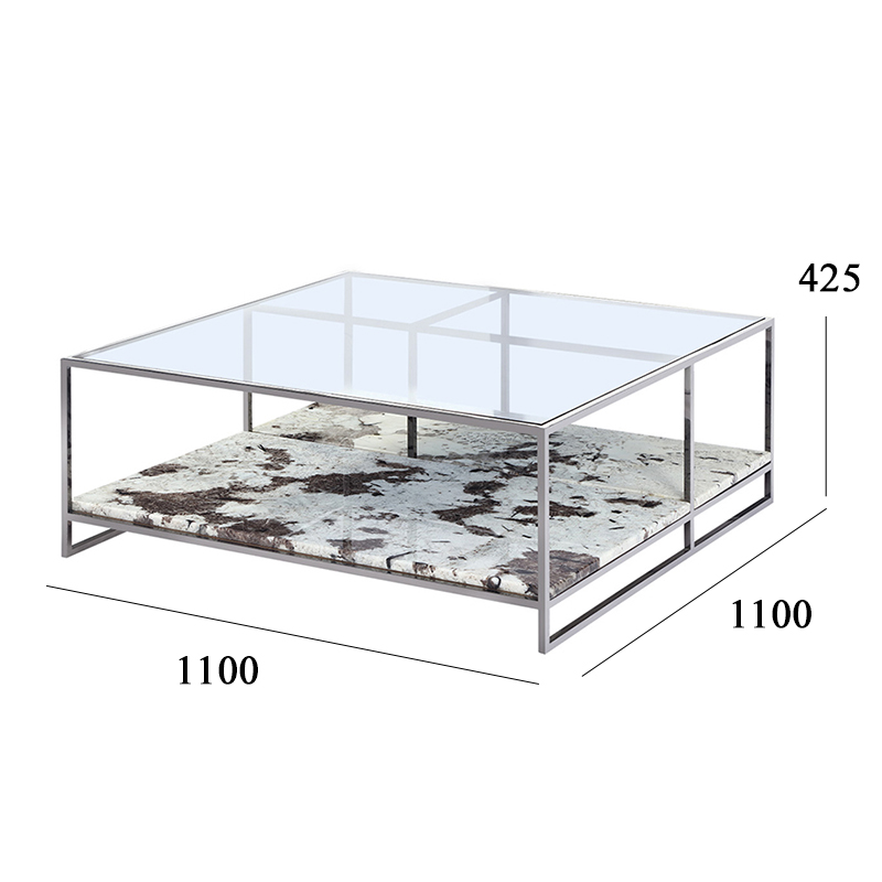 Modern Living Room Coffee Table with Tempered Glass/Mirrored Black Gold Hardware