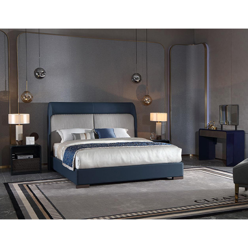 Bedside and backrest embossed fabric upholstered bedroom bed