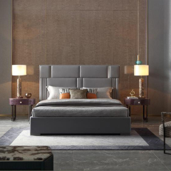 Modern bedroom bed with metal legs and irregular square back design