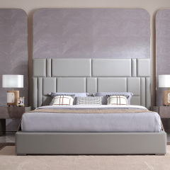 Modern bedroom bed with metal legs and irregular square back design