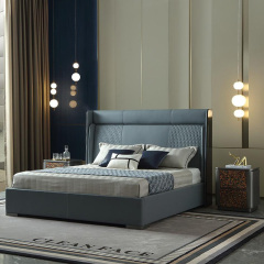 Classic black and white sandalwood leather veneer bedroom bed