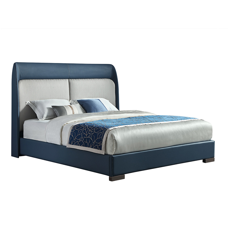 Bedside and backrest embossed fabric upholstered bedroom bed
