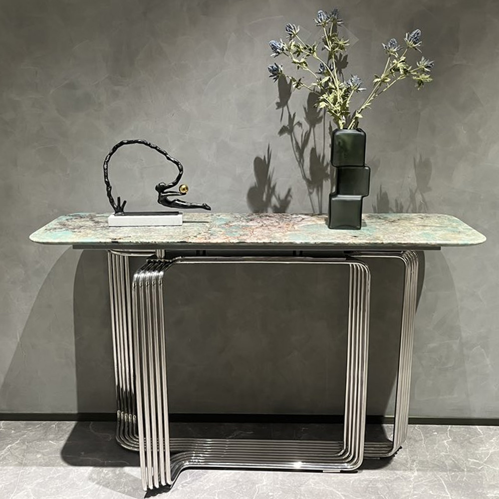 Ekar Marble Top Console Table with Metallic Legs