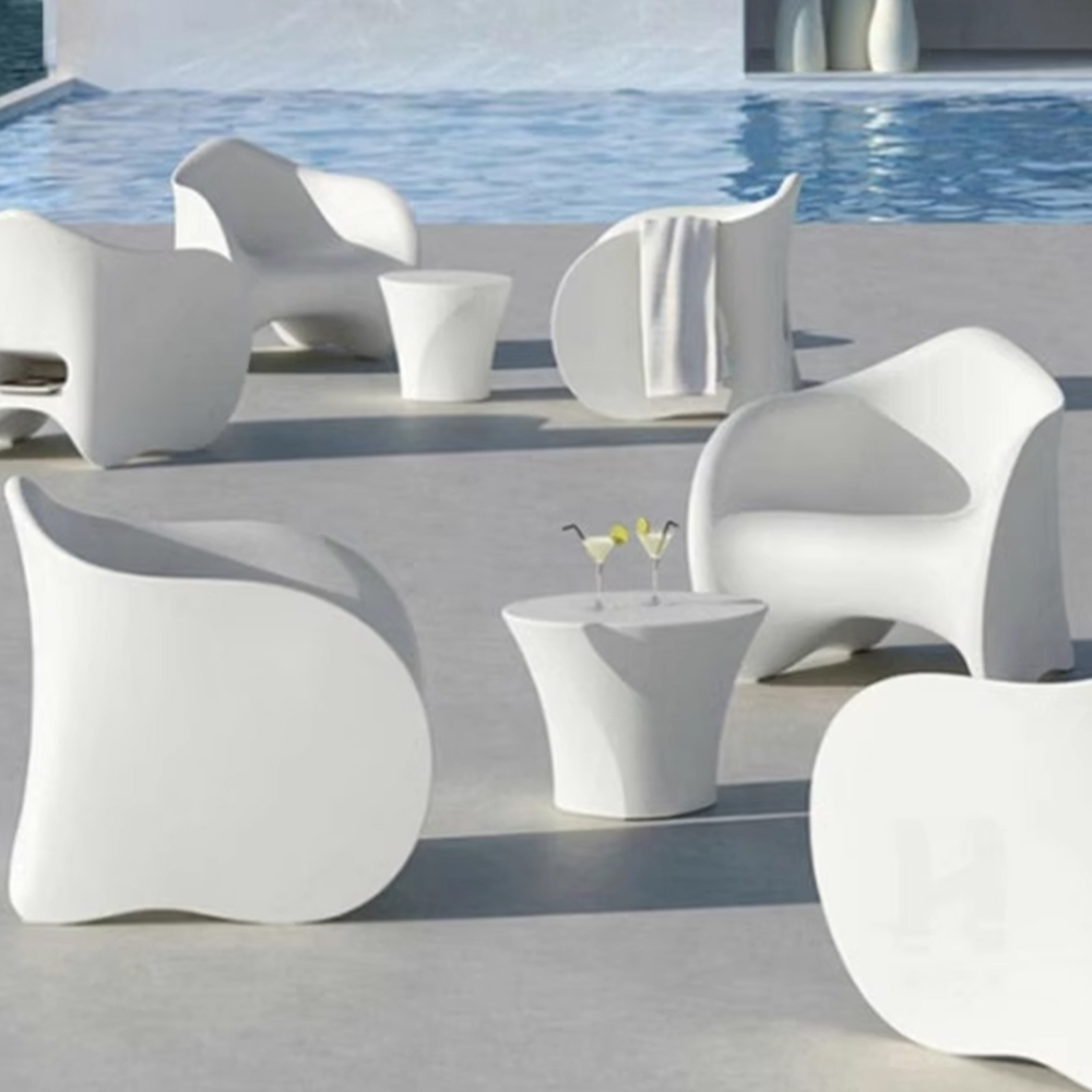 Creative outdoor corner coffee table with unique artistic shape