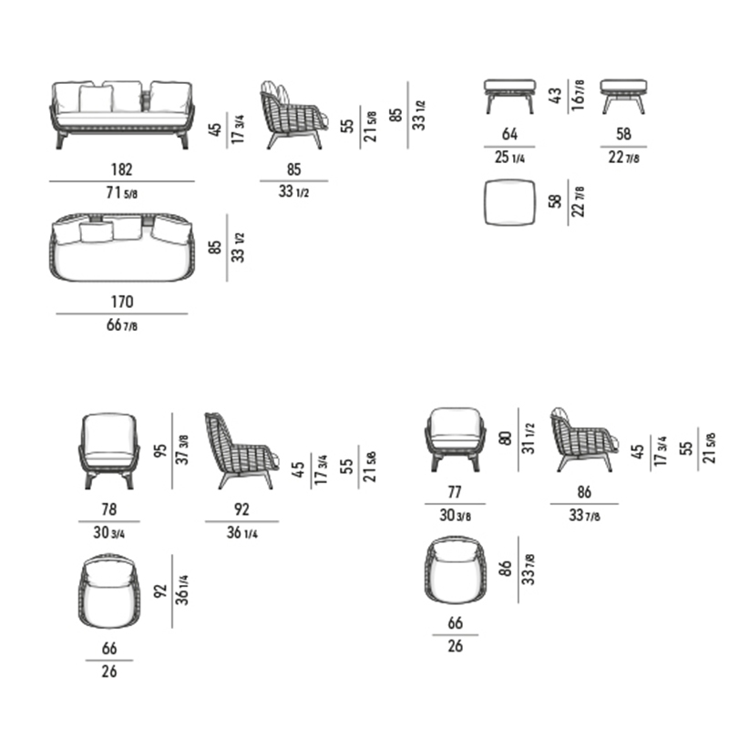 Waterproof Rattan Outdoor Sofa with Meta