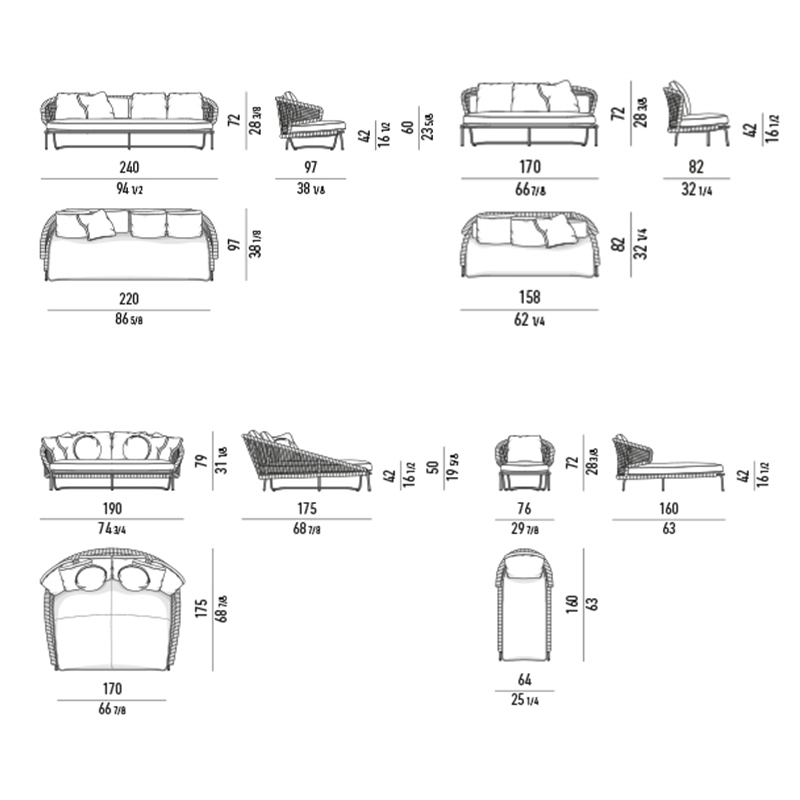 Waterproof Fabric Outdoor Sofa with Metal Legs