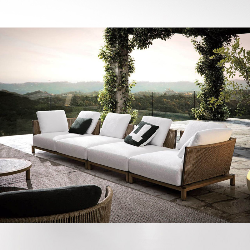 Waterproof Fabric Outdoor Sofa with Metal Legs and Wicker Design