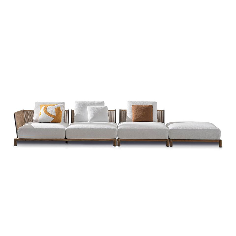 Waterproof Fabric Outdoor Sofa with Metal Legs and Wicker Design
