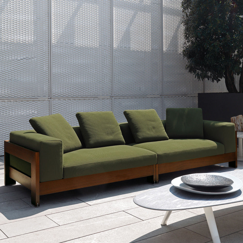 Waterproof Fabric and Wood Outdoor Sofa