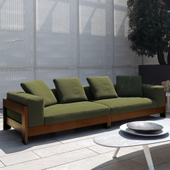 Waterproof Fabric and Wood Outdoor Sofa