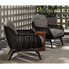 Elegant Rattan Lounge Chair and Ottoman Set for Outdoors