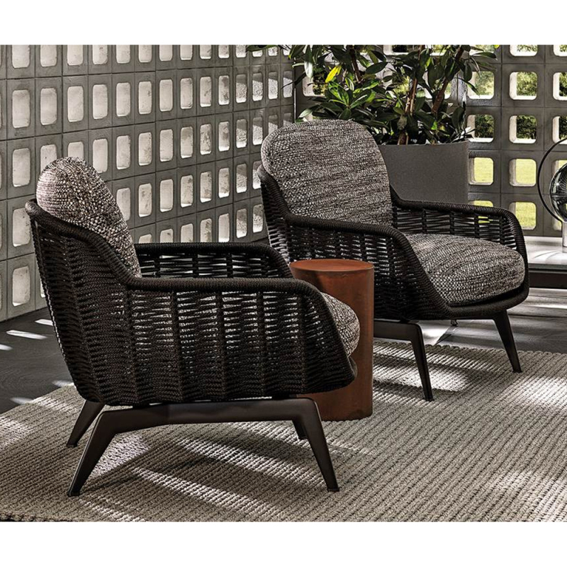 Elegant Rattan Lounge Chair and Ottoman Set for Outdoors