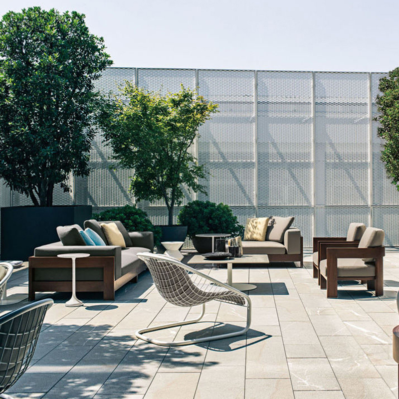 Waterproof Fabric and Wood Outdoor Sofa