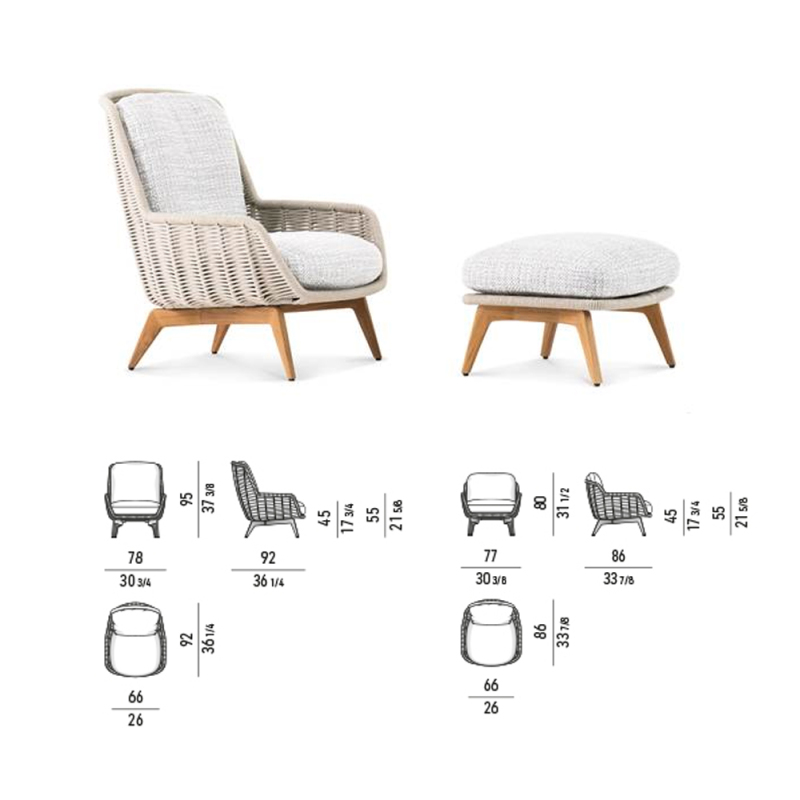 Elegant Rattan Lounge Chair and Ottoman Set for Outdoors