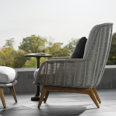 Elegant Rattan Lounge Chair and Ottoman Set for Outdoors