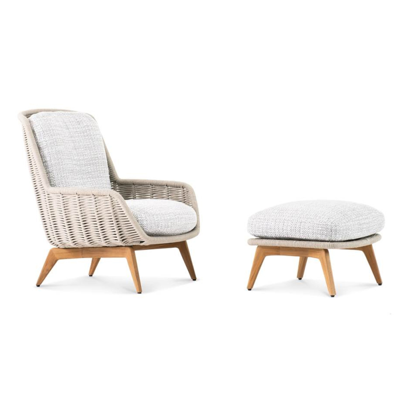 Elegant Rattan Lounge Chair and Ottoman Set for Outdoors